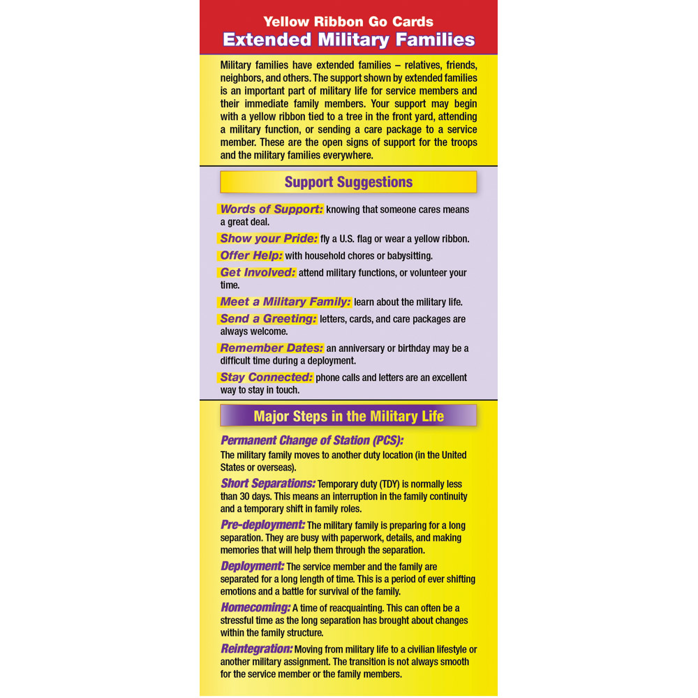 Yellow Ribbon Program Go Card: (50 Pack) Extended Military Families