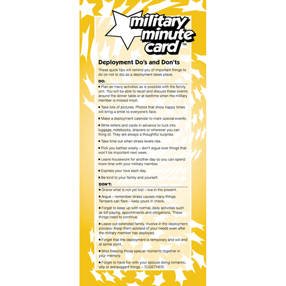 Military Minute Card: (50 Pack) Deployment Dos and Donts