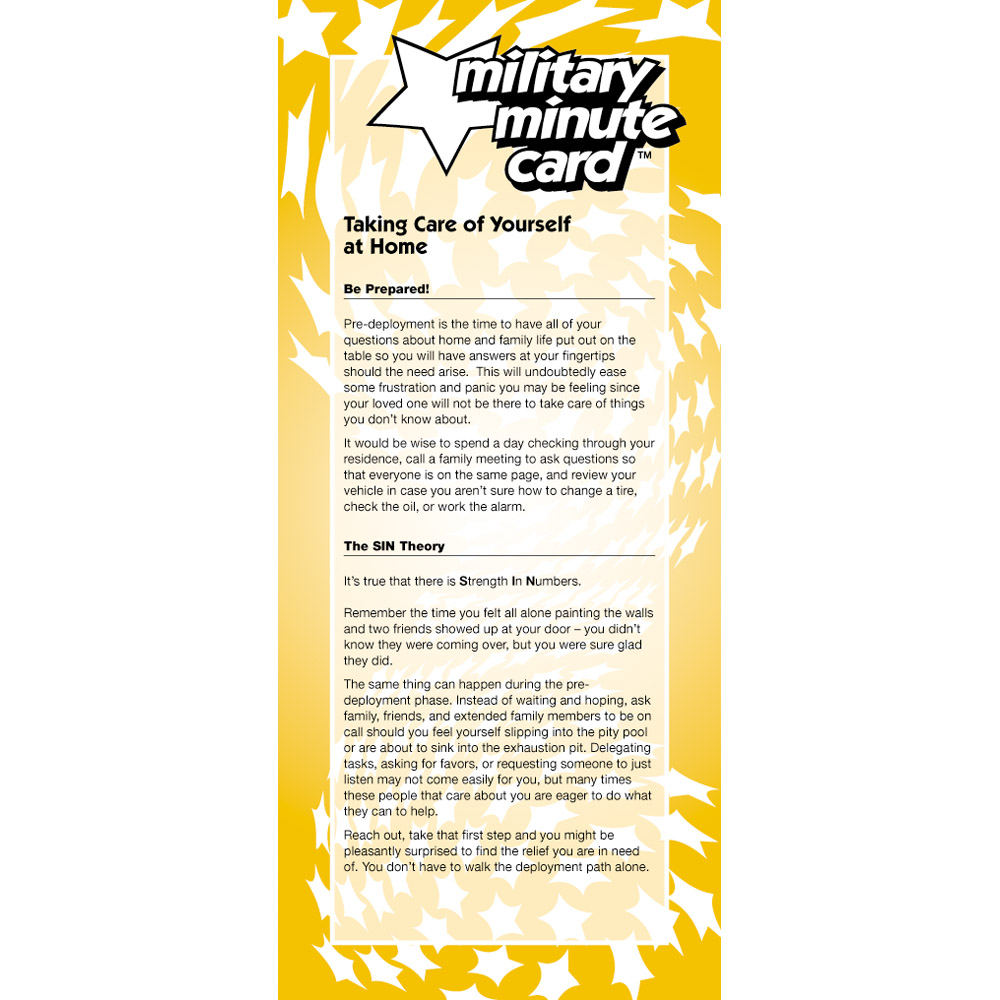 Military Minute Card: (50 Pack) Taking Care of Yourself at Home