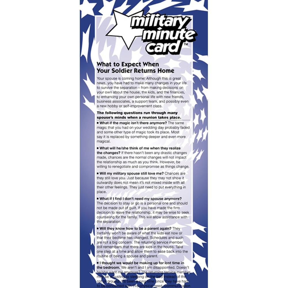 Military Minute Card: (50 Pack) What to Expect When Your Soldier Returns Home