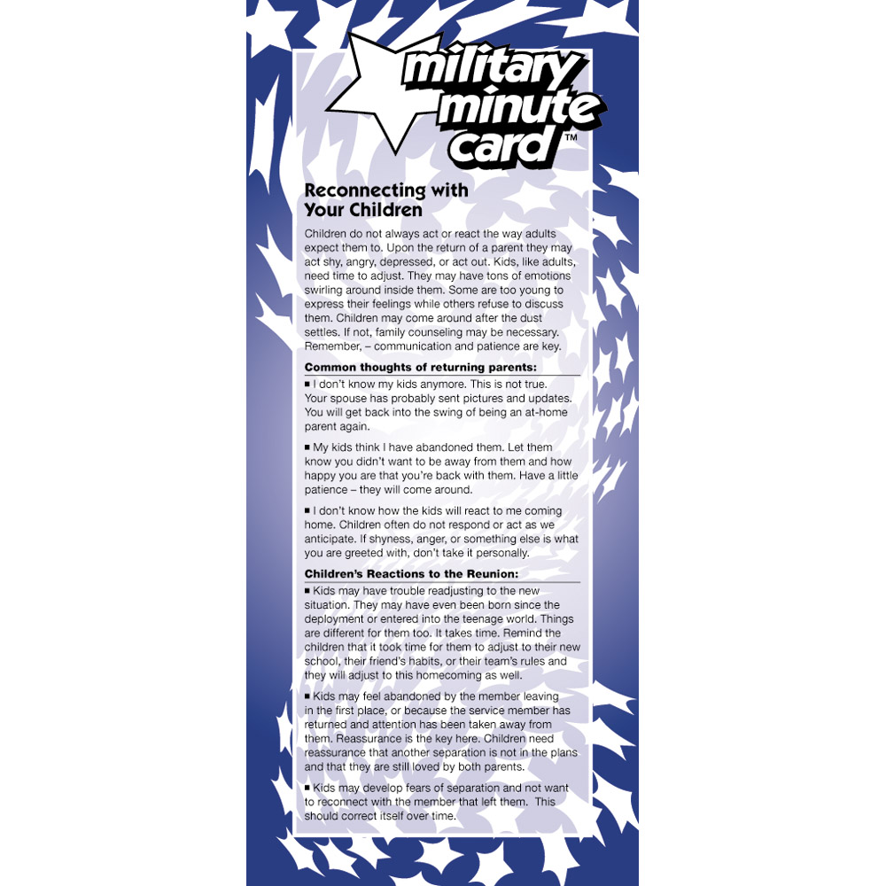 Military Minute Card: (50 Pack) Reconnecting With Your Children