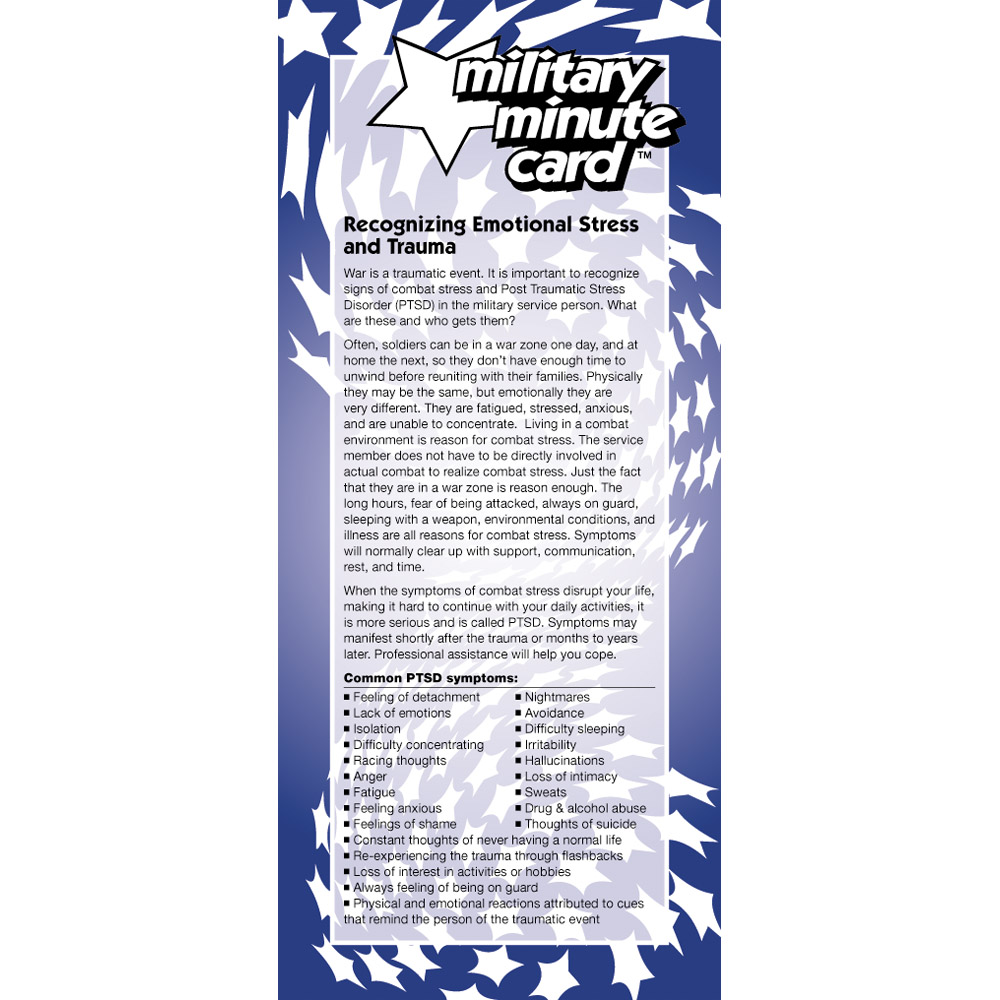 Military Minute Card: (50 Pack) Recognizing Emotional Stress and Trauma