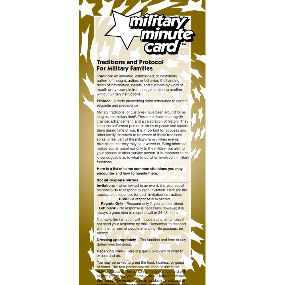 Military Minute Card: (50 Pack) Traditions and Protocol for Military Families