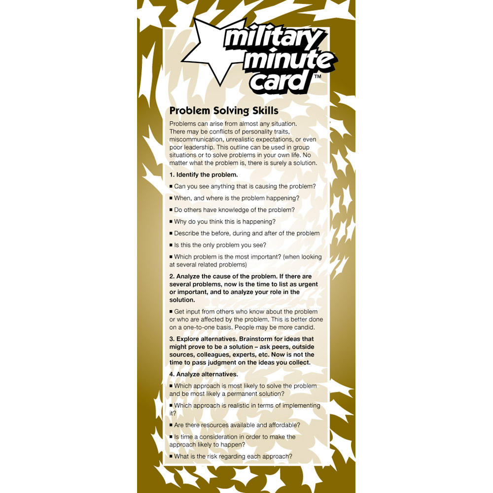 Military Minute Card: (50 Pack) Problem Solving Skills