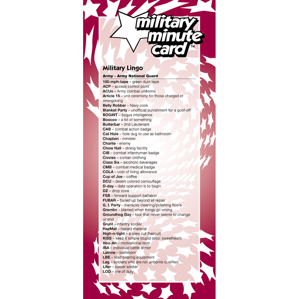 Military Minute Card: (50 Pack) Army/Army National Guard