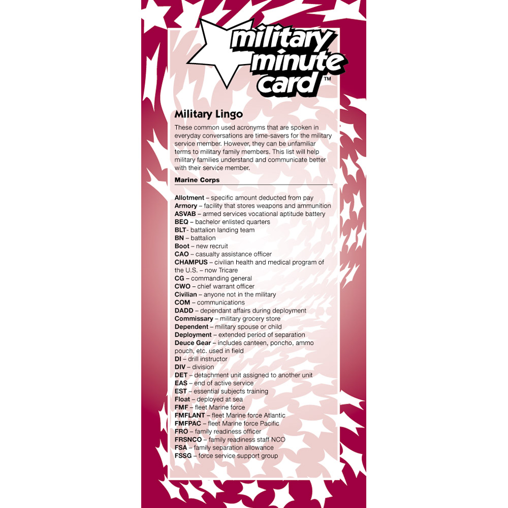 Military Minute Card: (50 Pack) Marines