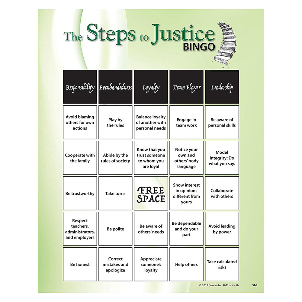 The Steps to Justice   Teen Bingo Game