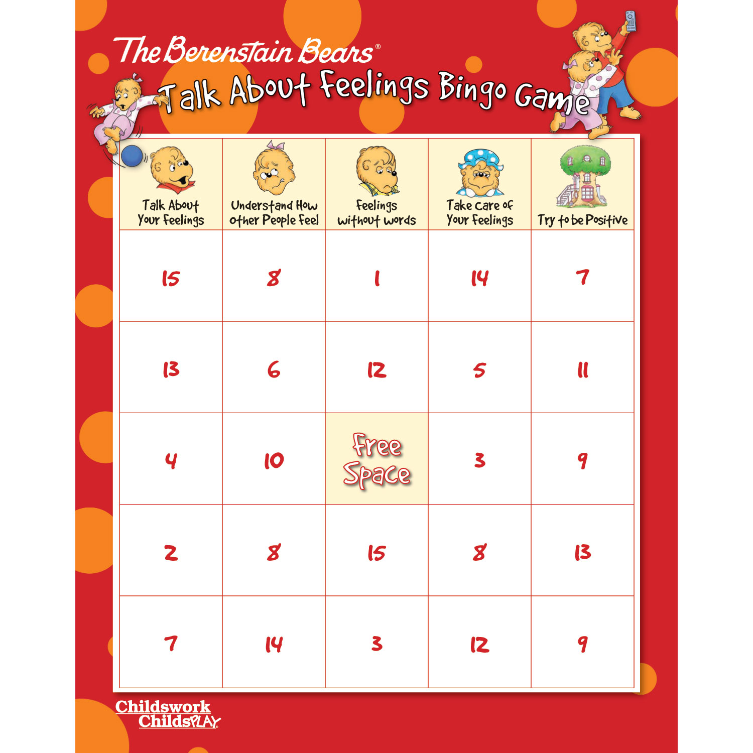 The Berenstain Bears Talk About Feelings Bingo Game