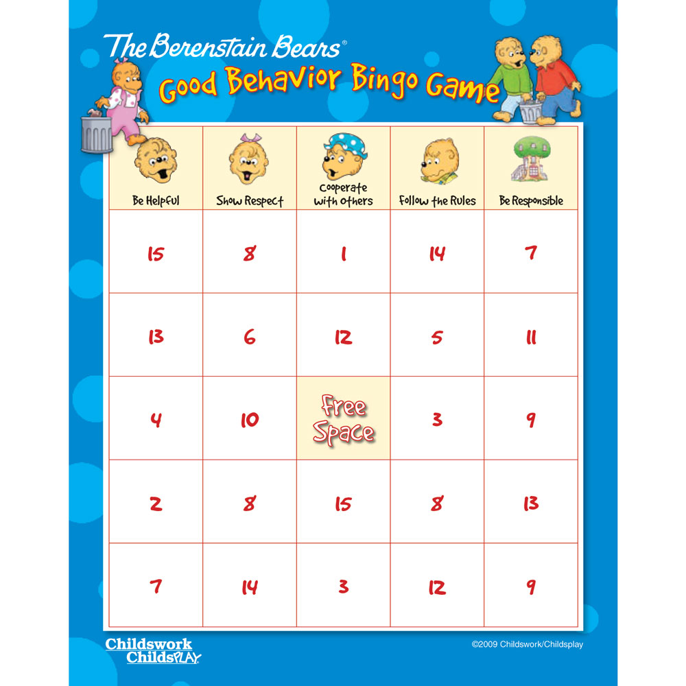 The Berenstain Bears Good Behavior Bingo Game