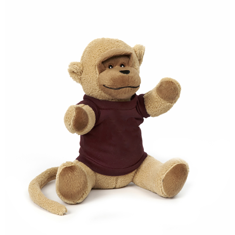 10" Soft Plush Monkey With T Shirt, Ribbon or Bandana