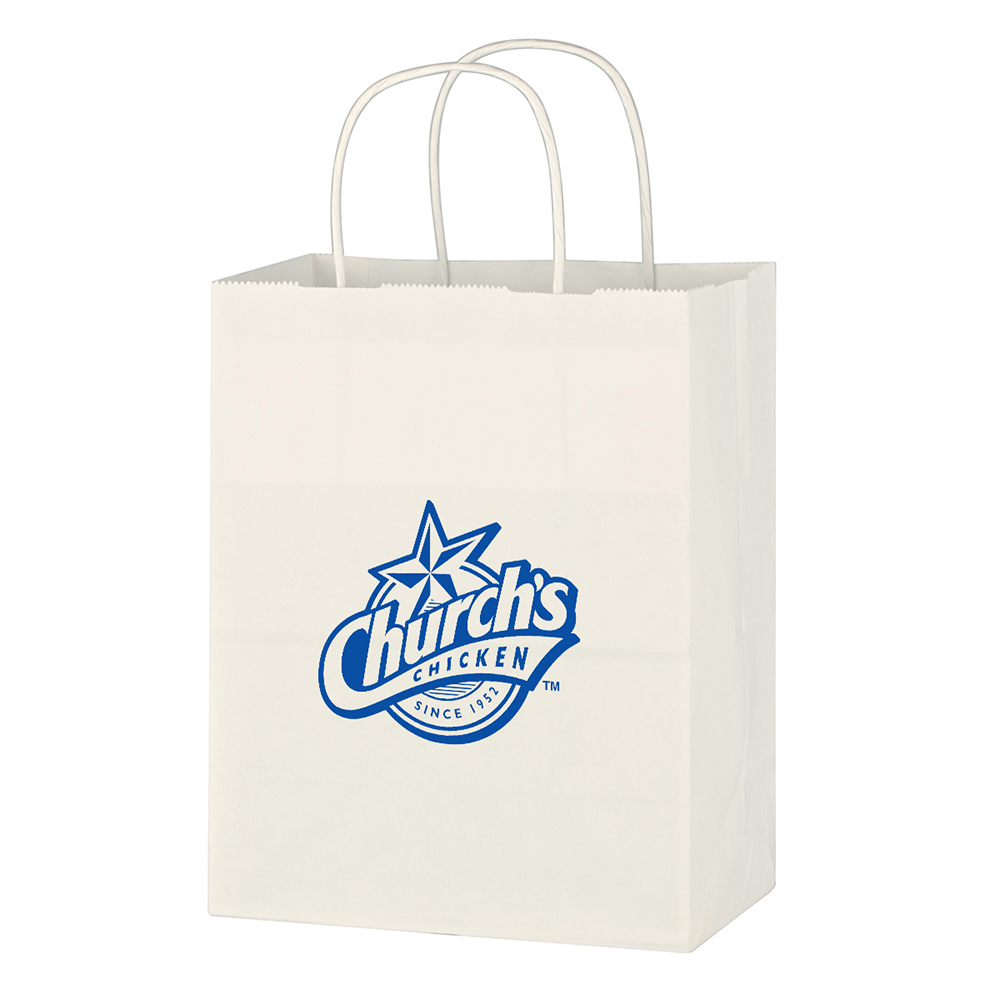 8" x 10 1/4" Kraft White Paper Shopping Bag