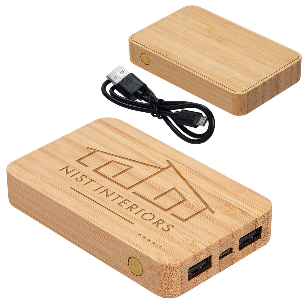Bamboo 5000mAh Dual Port Power Bank W/Wireless Charger