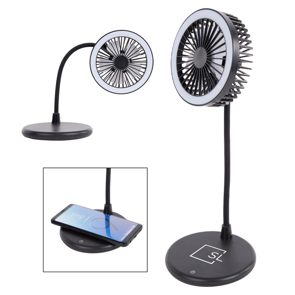 Desk Top Fan With Ring Light and Wireless Charger