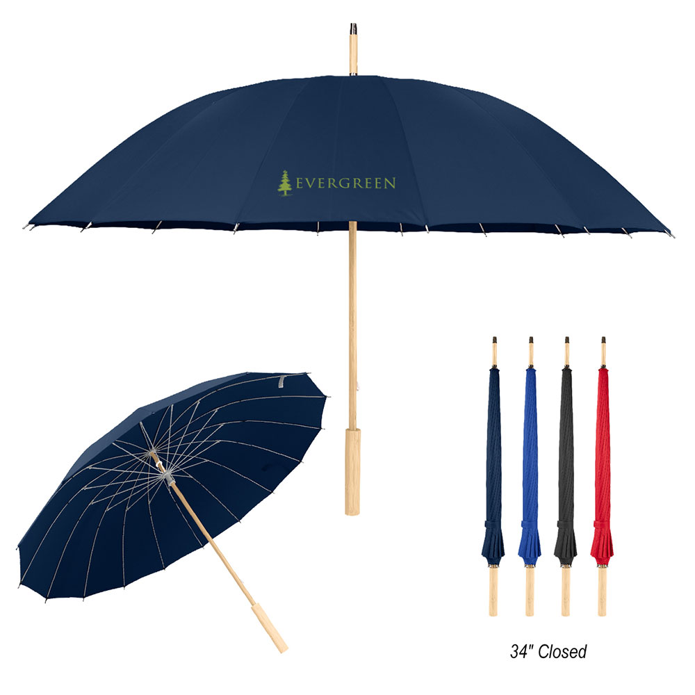 46" Arc Umbrella With 100% rPET Canopy And Bamboo Handle