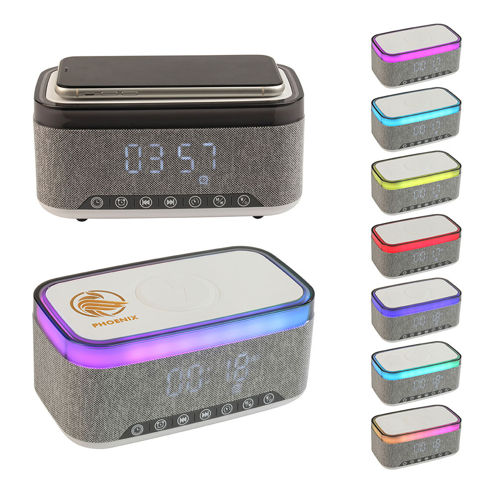 Sunset 20W Stereo Speaker with White Noise, Clock, Radio, and 15W Wireless Charger