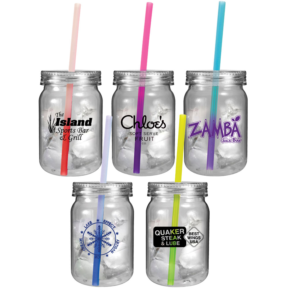 Plastic Mason Jar with Mood Straw 24 oz.