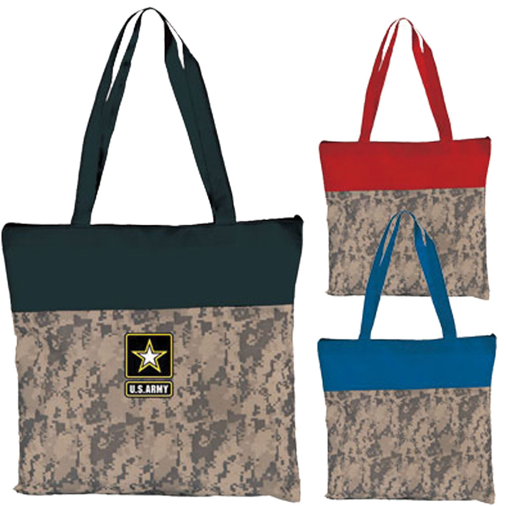 Two Tone Camo Zipper Tote