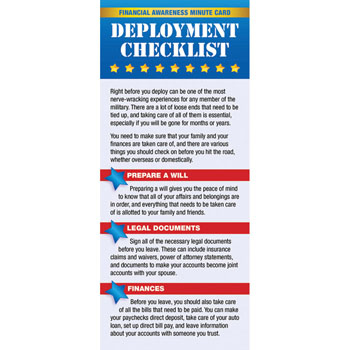 Yellow Ribbon Financial Minute Card: (50 Pack) Deployment Checklist