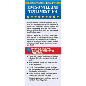 Yellow Ribbon Financial Minute Card: (50 Pack) Living Will and Testament 101