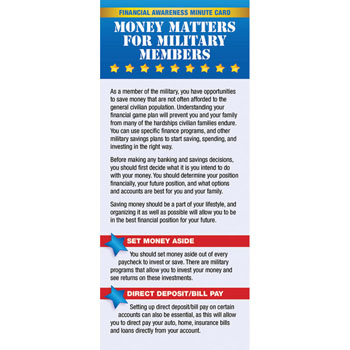 Yellow Ribbon Financial Minute Card: (50 Pack) Money Matters for Military Members