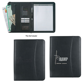 Leather Look 8 1/2" x 11" Zippered Portfolio With Calculator
