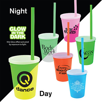 12 oz Nite Glow Stadium Cup, Straw and Lid Set