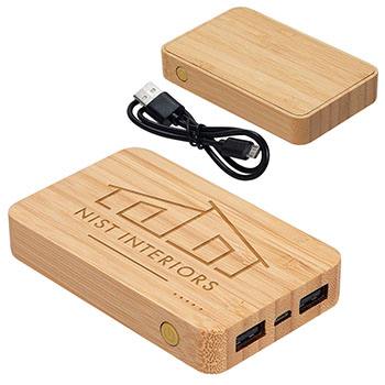 Bamboo 5000mAh Dual Port Power Bank W/Wireless Charger
