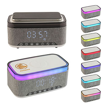 Sunset 20W Stereo Speaker with White Noise, Clock, Radio, and 15W Wireless Charger