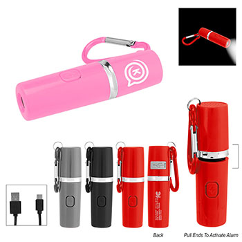 Rechargeable Portable Alarm And Flashlight With Carabiner Attachment 
