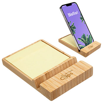 Bamboo Sticky Note Dispenser with Phone Holder 